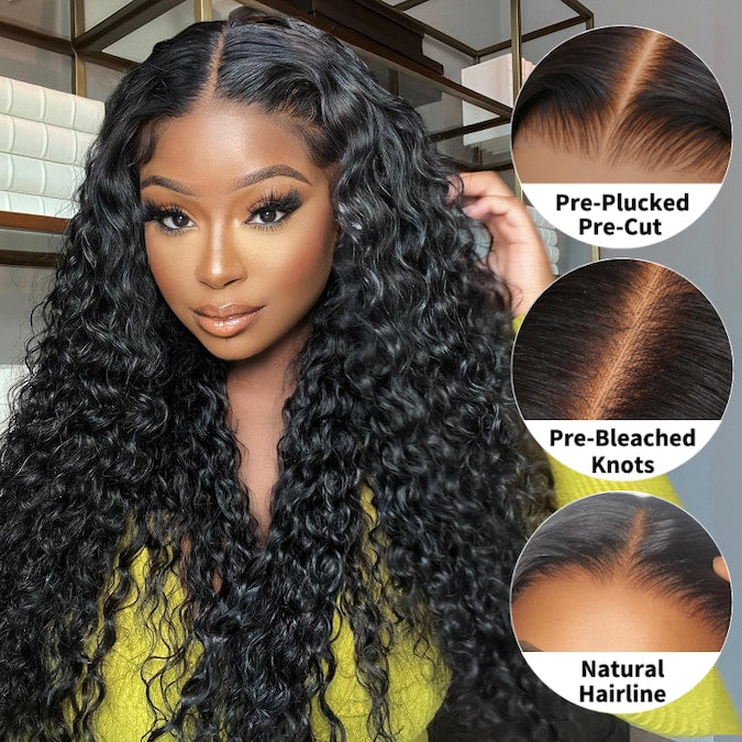 Glueless Water Wave 7x5 / 13x4 Transparent HD Lace Pull and Go Invisible Drawstring Human Hair Wigs