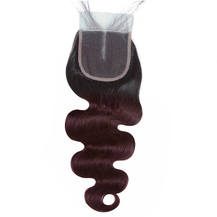 Brazilian Body Wave Hair Bundles With Closure Ombre Burgundy  100% Real Human Hair Extensions