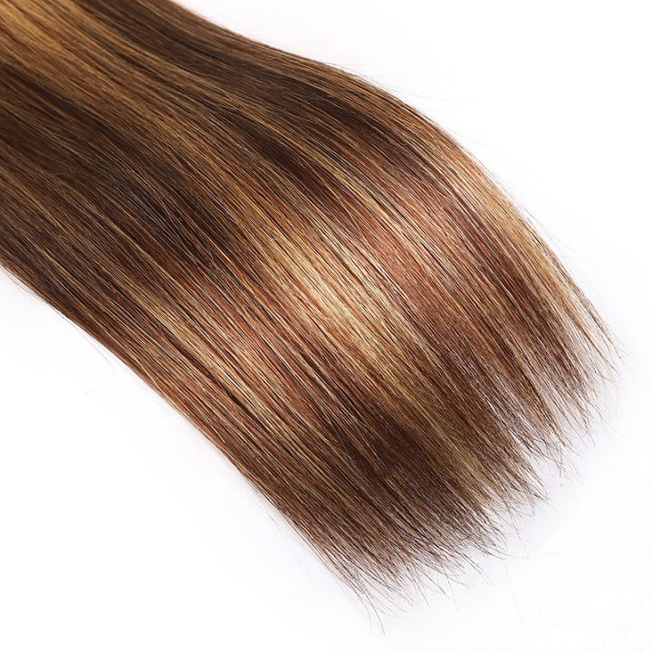 Highlight Brown 3 Bundles Cheveux Raides Avec Fermeture Ombre Honey Blonde -Amandahair