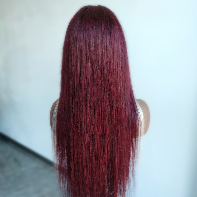 Skunk Stripe Straight 13*4 Lace Front Red Wine & Blonde Highlight Color Wig-Amanda Hair