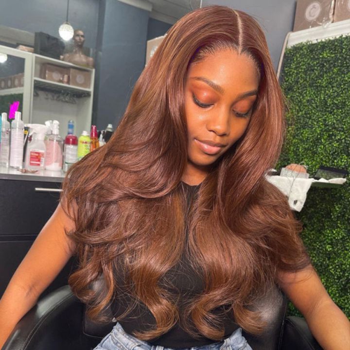 Perruques de cheveux humains de vague de corps brun châtain 13x4 perruque colorée avant de lacet pour les femmes noires-Amanda Hair