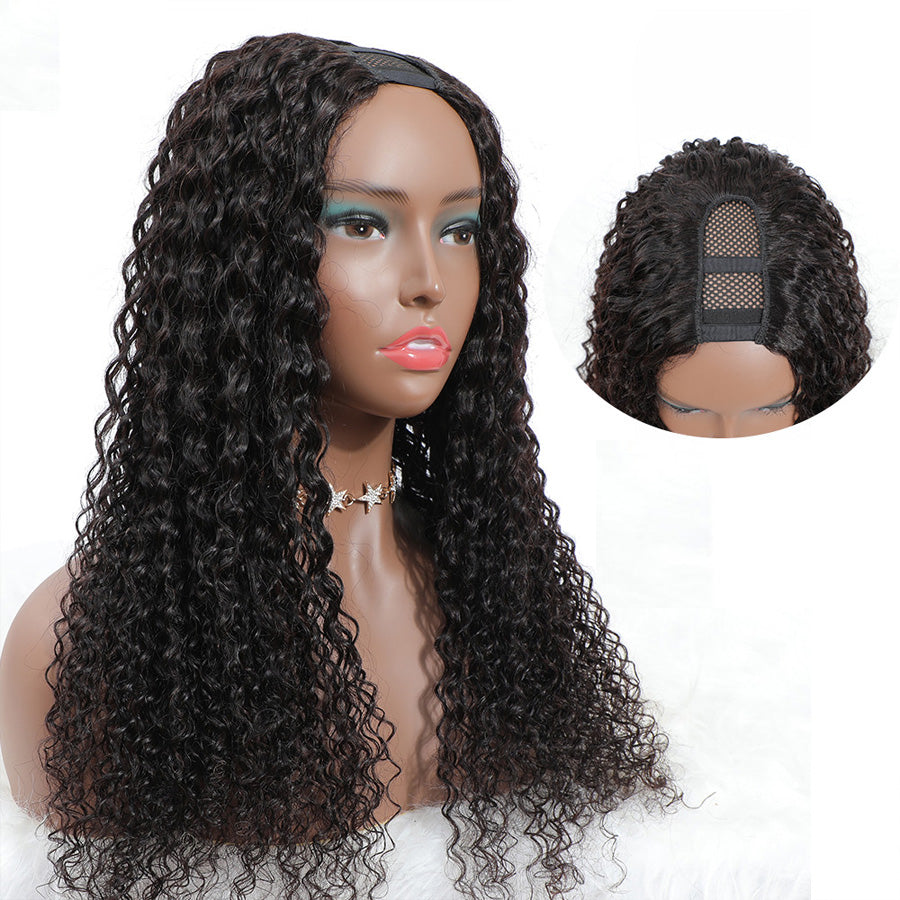 U Part Wig Brazilian Hair Jerry Curly Wave 150% Density Remy Human Wigs - Amanda Hair