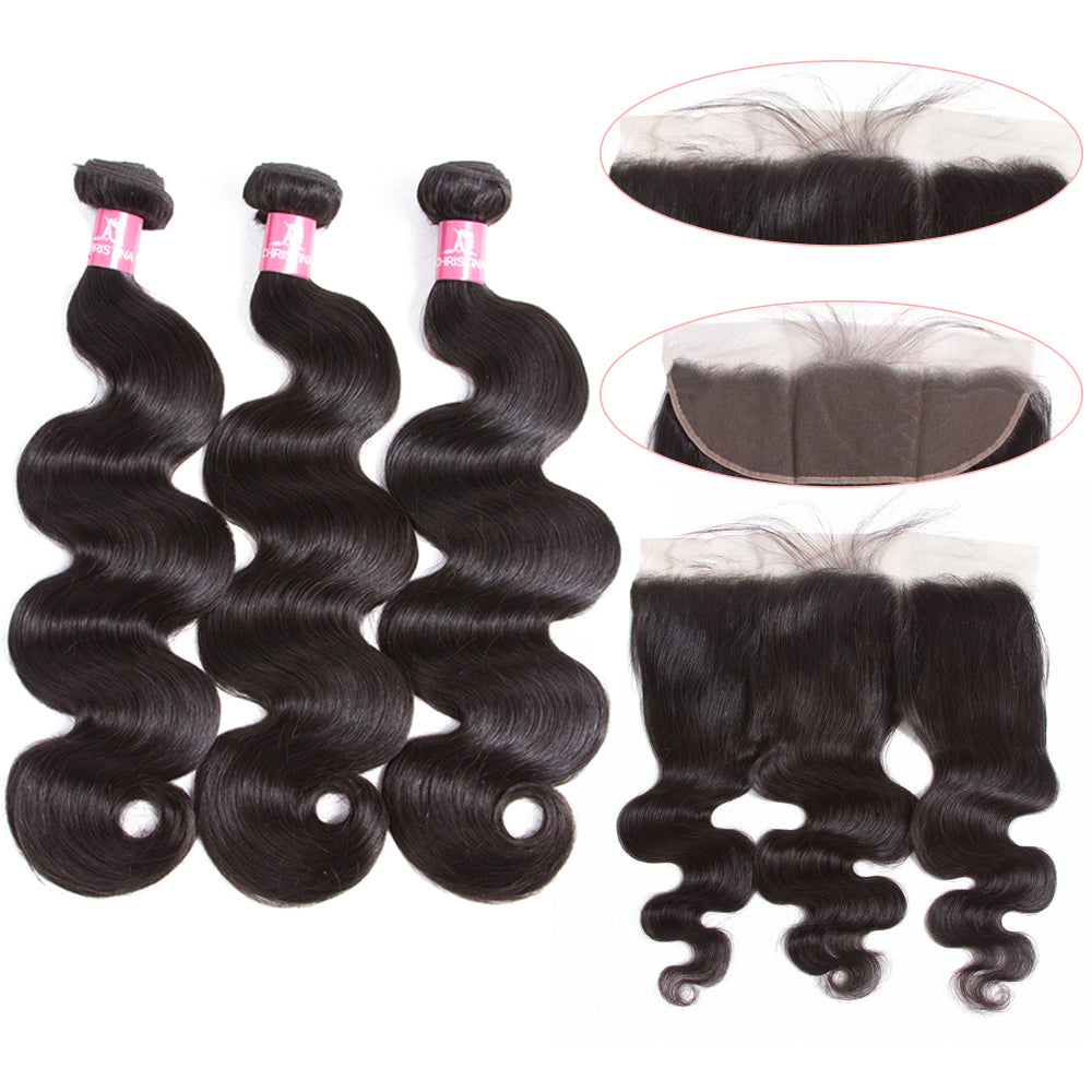 brazilian body wave hair 3 bundles with lace frontal