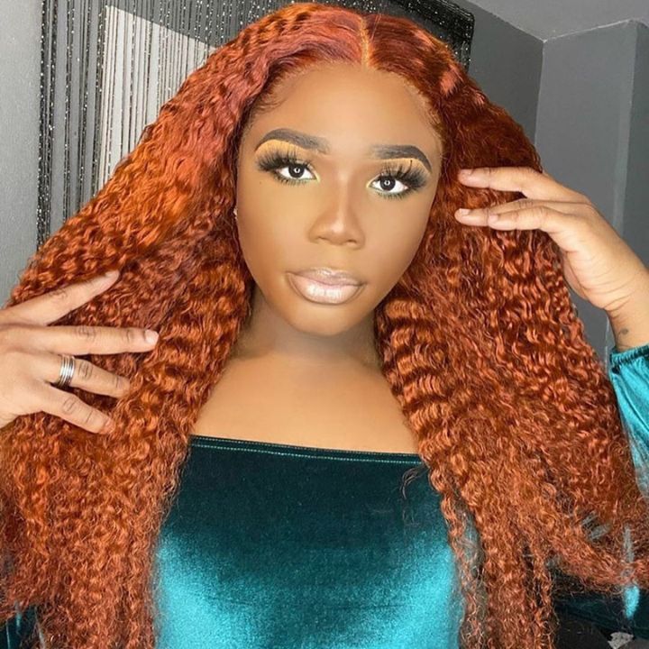 Pelucas delanteras de encaje rizado naranja jengibre Cabello humano Pre-arrancado Canela Pelucas de color caliente-Amanda Hair