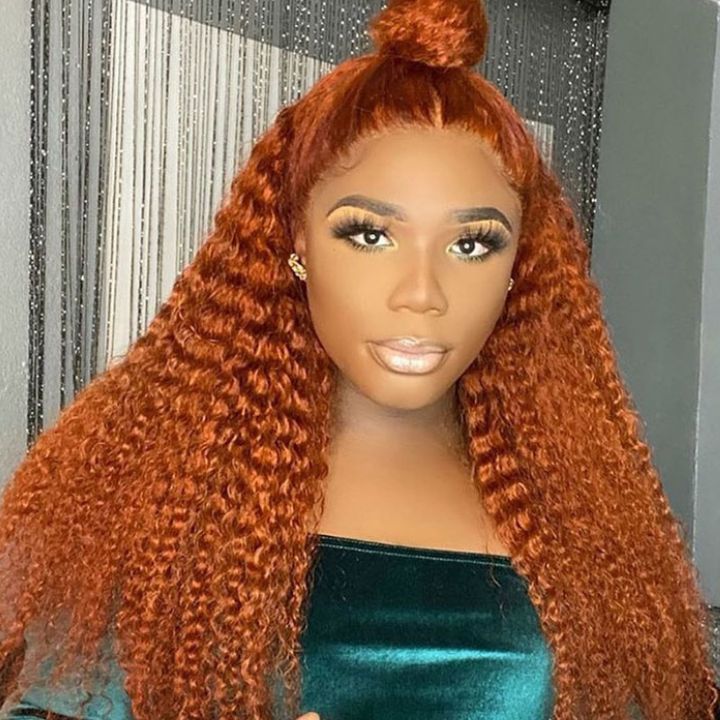 Pelucas delanteras de encaje rizado naranja jengibre Cabello humano Pre-arrancado Canela Pelucas de color caliente-Amanda Hair