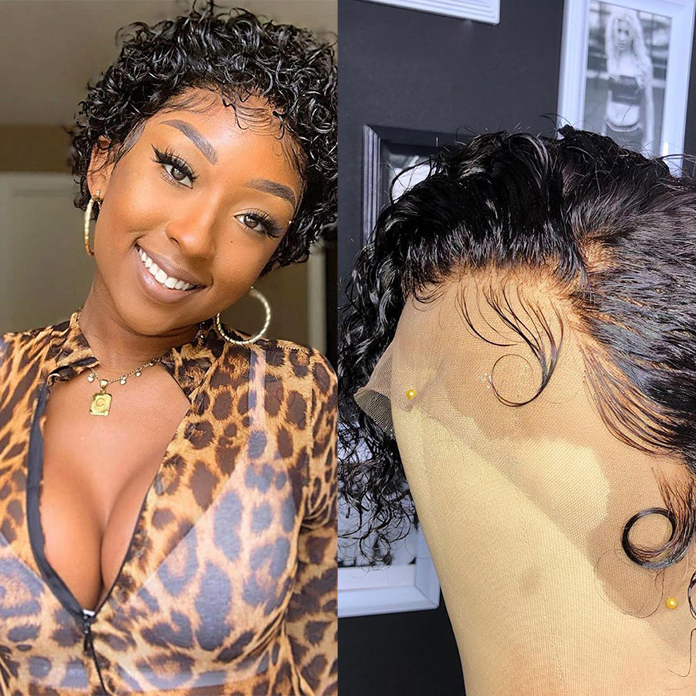 Curly Pixie Cut Wig Short Lace Front Human Hair Wigs For Black Women Brazilian T part Curly Bob Wigs -Amanda Hair