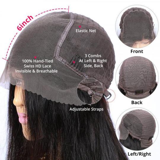 13x6 Glueless Lace Front Wig Kinky Straight Virgin Human Hair Wigs
