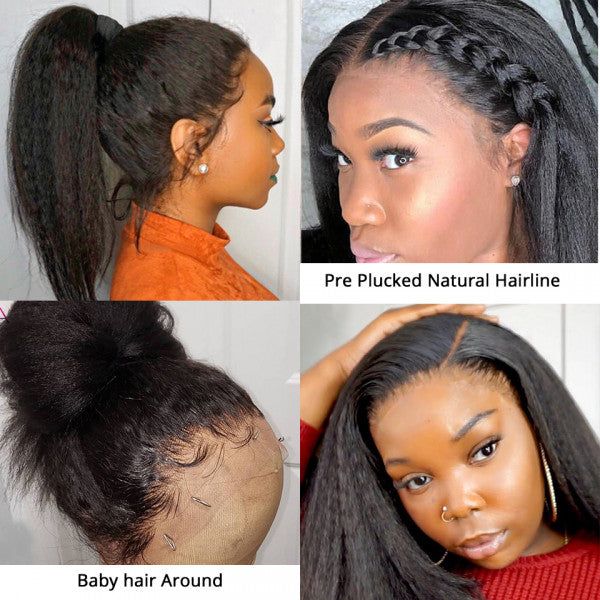 13x6 Glueless Lace Front Wig Kinky Straight Virgin Human Hair Wigs