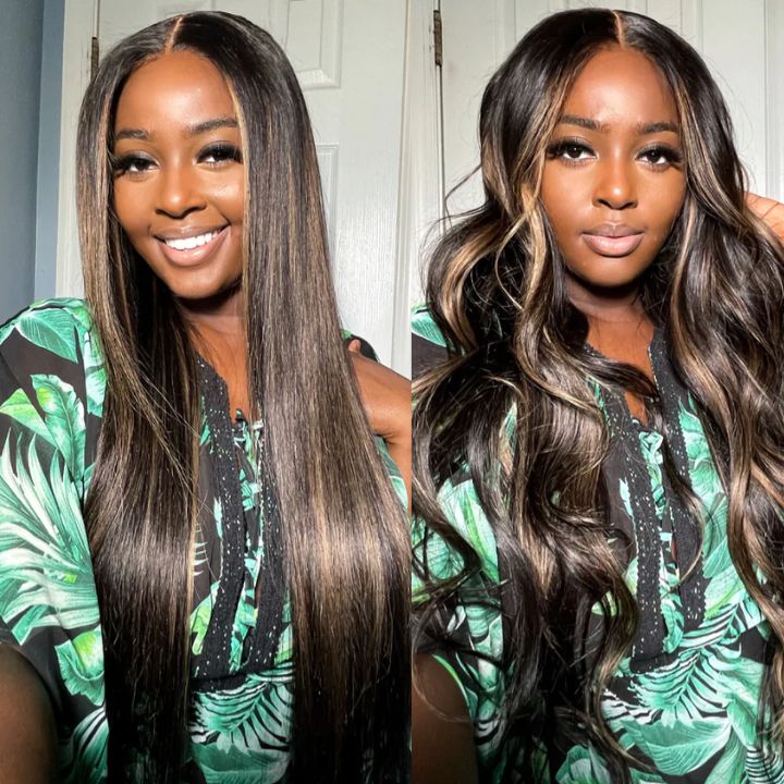 Highlight Gold Sand Straight 4x4/13x4 Lace Closure/Frontal Transaparent HD Lace Pelucas Pre-arrancadas con Baby Hair