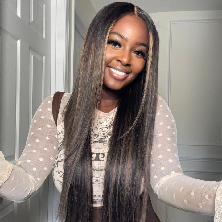 Highlight Gold Sand Straight 4x4/13x4 Lace Closure/Frontal Transaparent HD Lace Pelucas Pre-arrancadas con Baby Hair