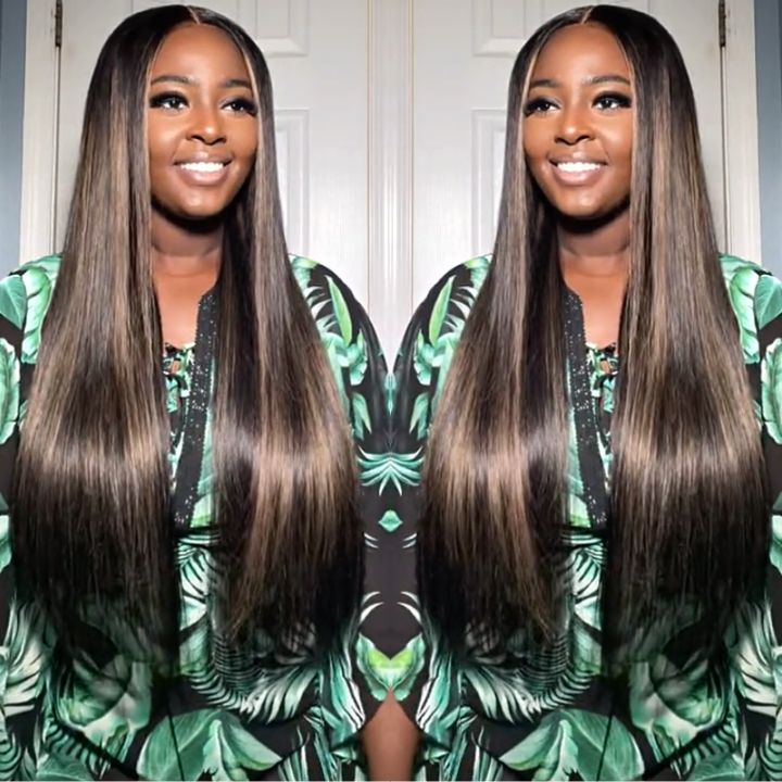Highlight Gold Sand Straight 4x4/13x4 Lace Closure/Frontal Transaparent HD Lace Pelucas Pre-arrancadas con Baby Hair