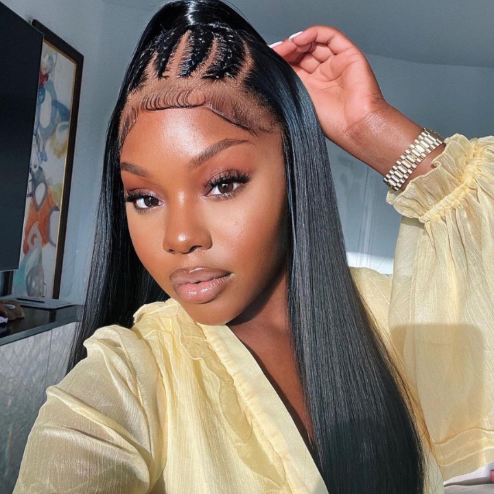 Amandahair cheveux longs raides Invisible HD Transparent sans colle dentelle perruques pré plumé fondu match toutes les couleurs de peau