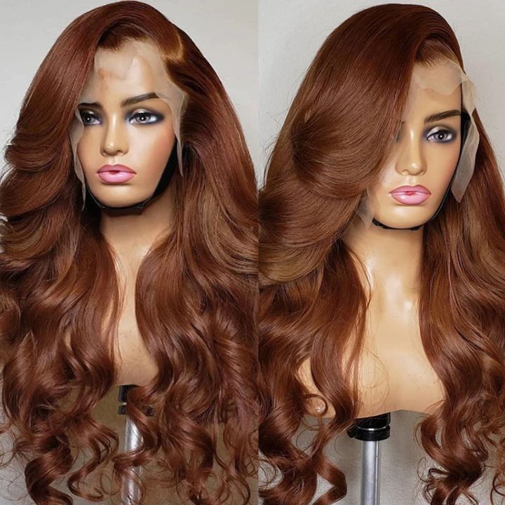 Perruques de cheveux humains de vague de corps brun châtain 13x4 perruque colorée avant de lacet pour les femmes noires-Amanda Hair