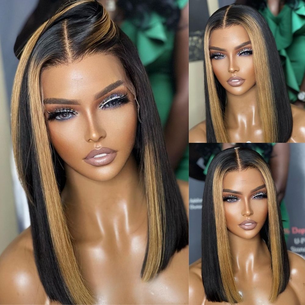 Highlight Light Brown Short Bob Straight Glueless Lace Wig 13x4/4x4 Brazilian Huaman Hair-Amanda Hair