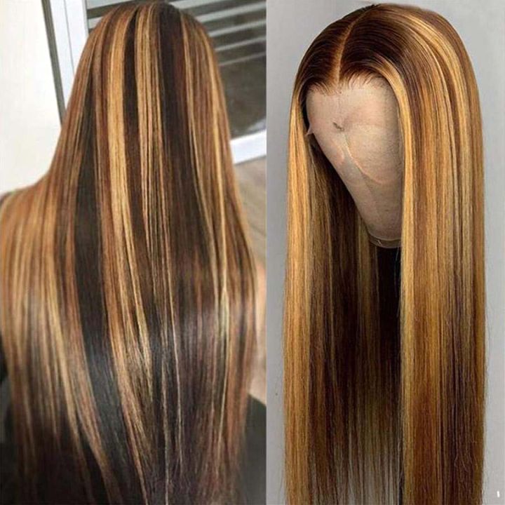 Piano Color straight Highlight Wig Pre Plucked 13x4 HD Lace frontal Human Hair Wigs-Amanda Hair