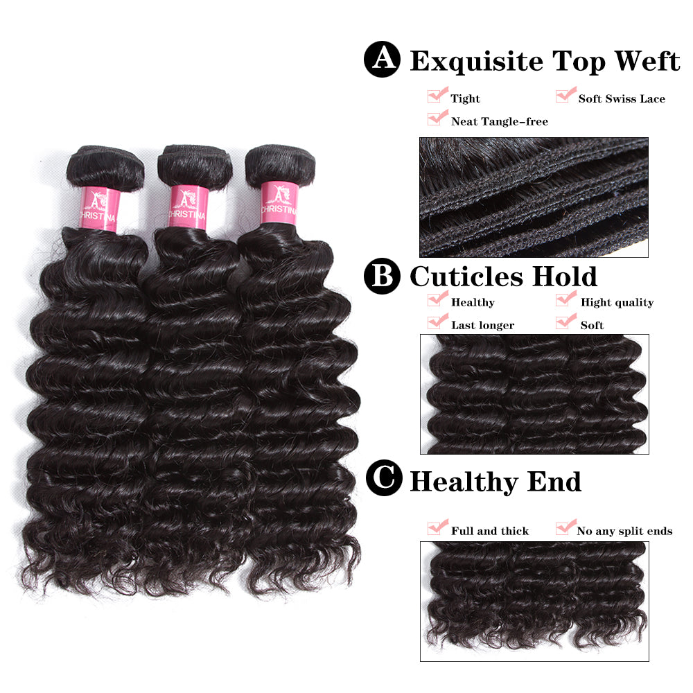 Deep Wave Hair Bundle 100% Human Virgin Hair Wave Hair - Amanda Hair