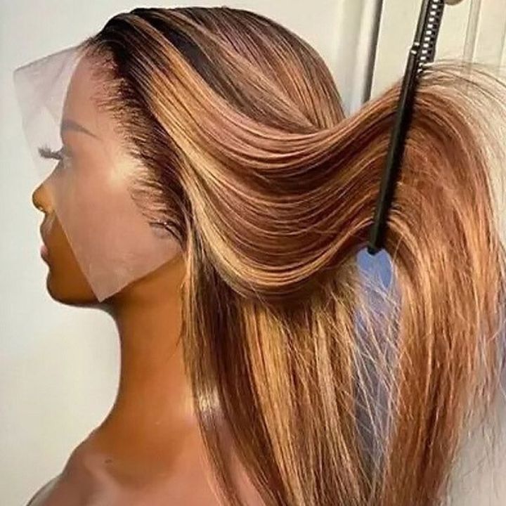Piano Color straight Highlight Wig Pre Plucked 13x4 HD Lace frontal Human Hair Wigs-Amanda Hair