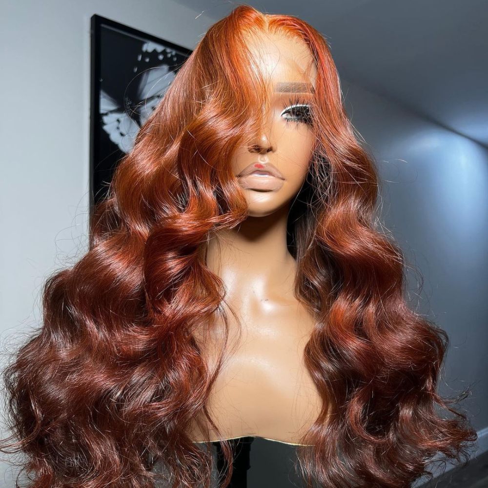 Money Piece Highlight Light Orange Transparent Lace Front Human Hair Wigs Body Wave 13x4 Lace Color Wig-Amanda Hair