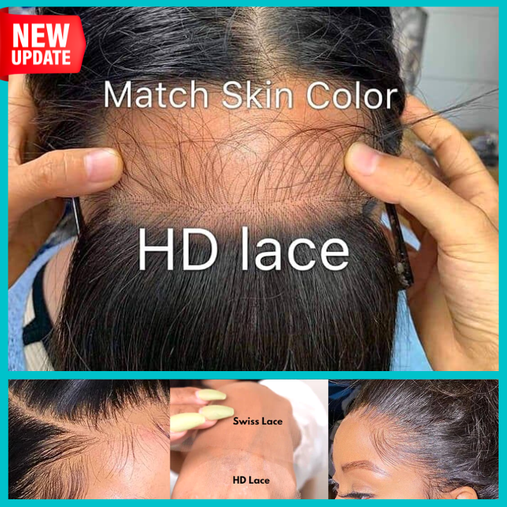 Amandahair cheveux longs raides Invisible HD Transparent sans colle dentelle perruques pré plumé fondu match toutes les couleurs de peau