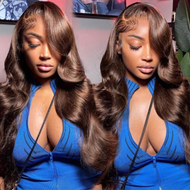 Perruques de cheveux humains de vague de corps brun châtain 13x4 perruque colorée avant de lacet pour les femmes noires-Amanda Hair