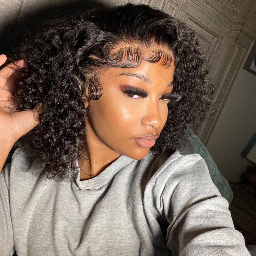 Tiktok Saebunny même perruque-perruque Bob bouclée courte 13*6/13*4/4*4 cheveux bouclés brésiliens Bob perruques-Amanda cheveux