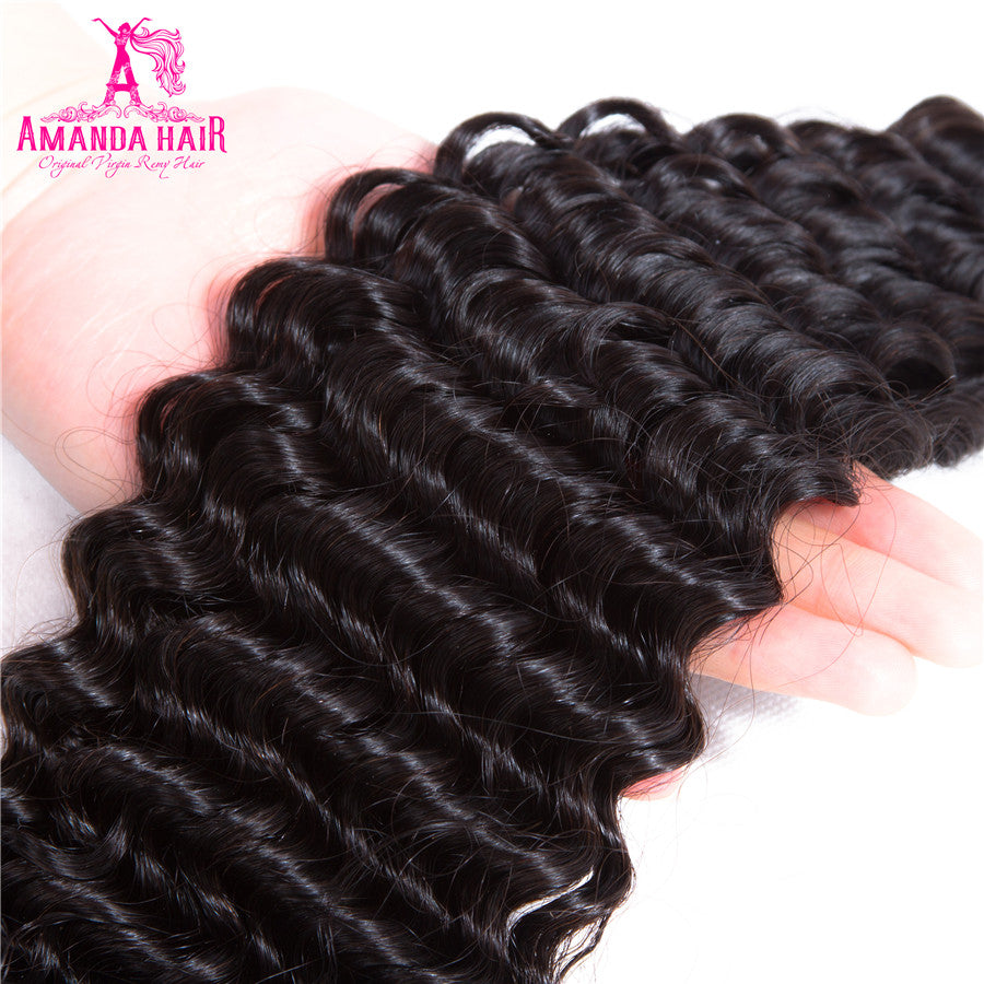 Brazilian Kinky Curly 3 Bundles With 4*4 Lace Closure 10A Grade 100% Remi Human Hair Soft Shiny Wave Hair - Amanda Hair