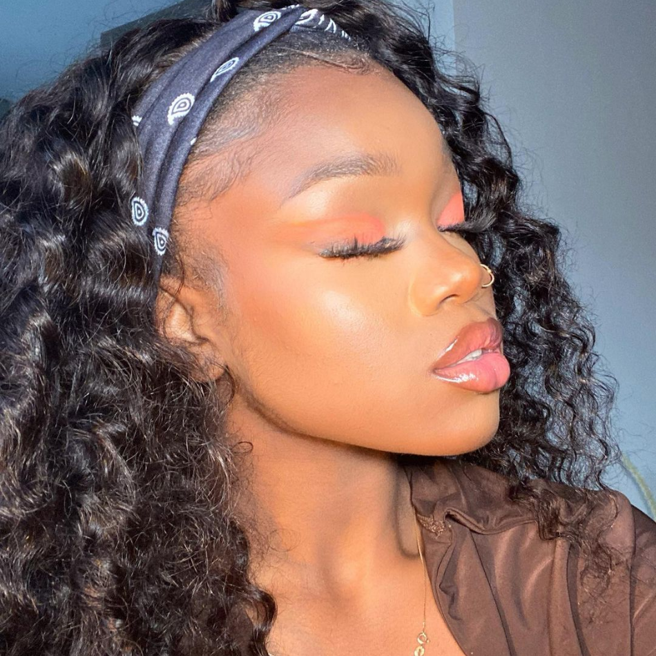 Deep Wave Headband Wig hort Black Human Hair Wig with Headband