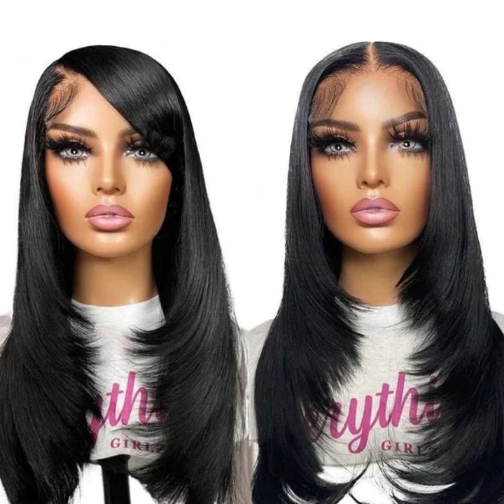 Hebilla interna Linda recta 13x4 Encaje frontal Corte de pelo de mariposa recta Peluca con cabello en capas de longitud media