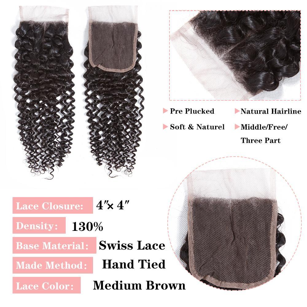 Kinky Curly 3 Bundles Avec 4 * 4 Lace Closure 9A Grade Cheveux Brésiliens 100% Cheveux Humains Non Transformés Noël Hot Item - Amanda Hair