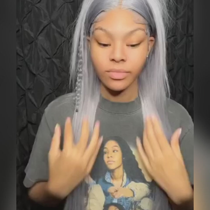 Silver Grey Straight 4x4/5x5/13x4  Lace Closure/Frontal Transparent  HD Lace Wigs Pre-plucked with Baby Hair
