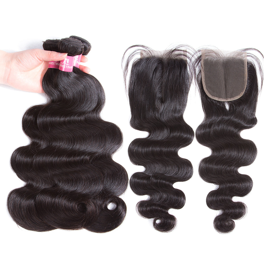 Cheveux brésiliens Body Wave 3 faisceaux avec fermeture à lacet 4 * 4 10A Grade 100% cheveux humains Remi - Amanda Hair