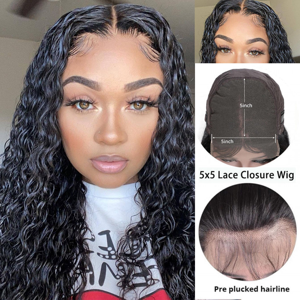 5*5 lace closure wig water wave wig