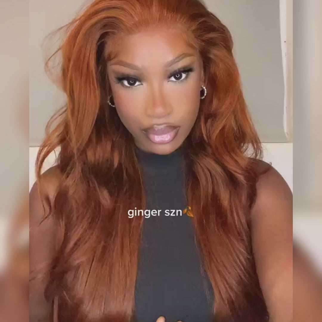 AmandaHair Bright Brown13x4 Lace Front Body Wave Wig Copper Auburn Color Wigs