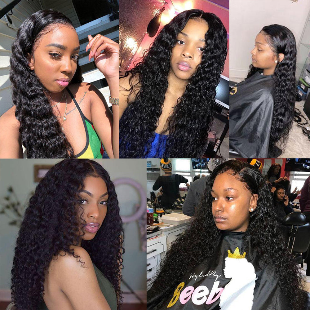 Deep Wave Brazilian Human Hair Lace Front Wig With Baby Hair 150% Density Pre Plucked Transparent Lace Wigs -Amanda Hair