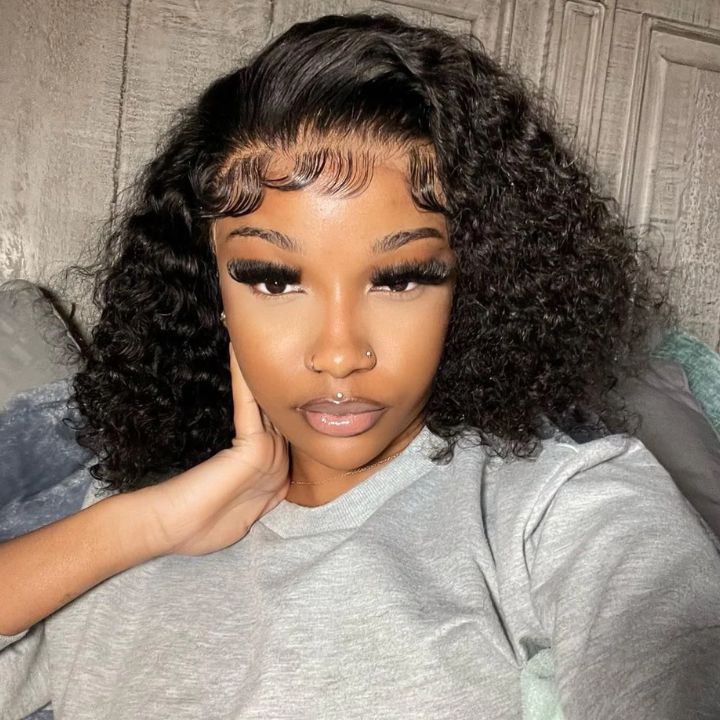 Tiktok Saebunny même perruque-perruque Bob bouclée courte 13*6/13*4/4*4 cheveux bouclés brésiliens Bob perruques-Amanda cheveux