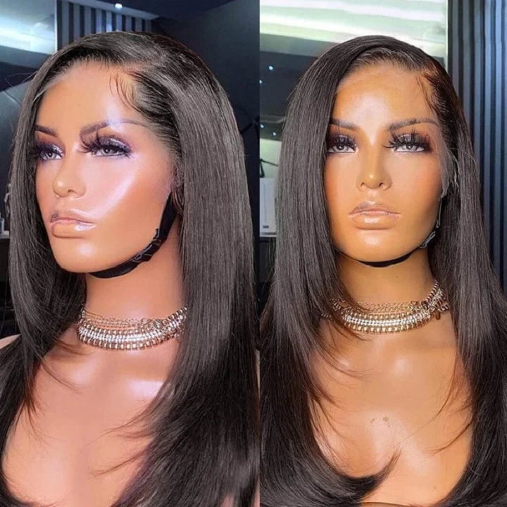 Hebilla interna Linda recta 13x4 Encaje frontal Corte de pelo de mariposa recta Peluca con cabello en capas de longitud media