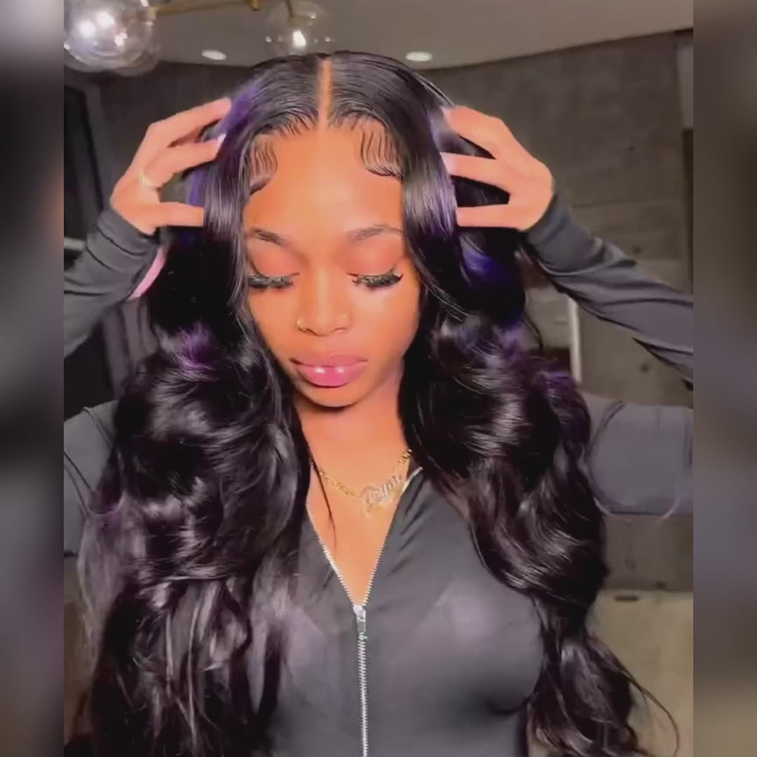 Highlight Purple Body Wave Hair Transparent Lace Front Color Wigs Human Hair Glueless Frontal Wig For Women-Amanda Hair