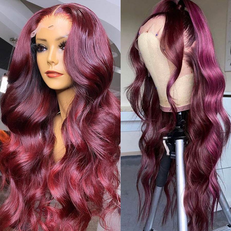 Vente flash : Perruques bordeaux Body Wave 13x4 Lace Front Wigs 99J Colored Wigs 4x4 HD Lace Closure Wigs-Amanda Hair