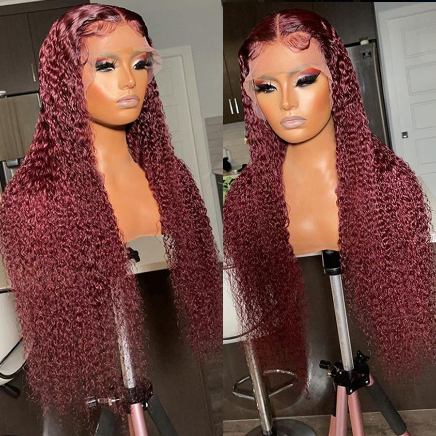 Burgundy Lace Front Wig 99J Curly Human Hair Wigs Colored HD Transparent 13X4 Lace Frontal Wig Preplucked Red Hair Wig-Amanda Hair