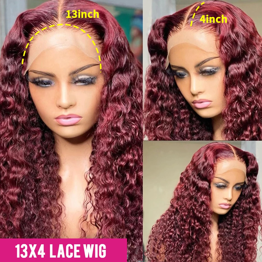 Burgundy Lace Front Wig 99J Curly Human Hair Wigs Colored HD Transparent 13X4 Lace Frontal Wig Preplucked Red Hair Wig-Amanda Hair