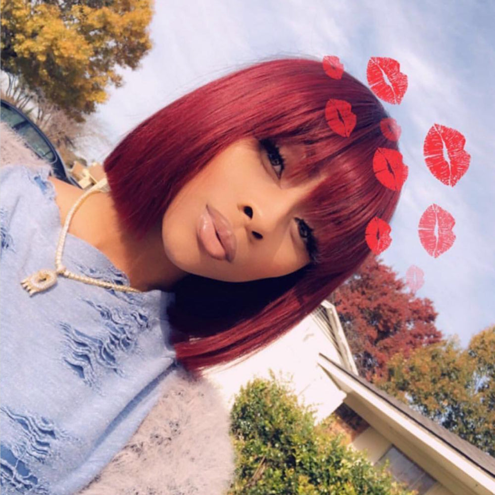 Straight Hair Red Bob Wigs Machine Made Burgundy Bob Wig Human Hair Glueless Short Bob Wigs-Amanda Hair