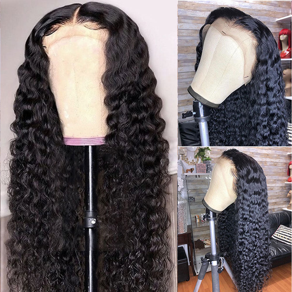 Deep Wave Brazilian Human Hair Lace Front Wig With Baby Hair 150% Density Pre Plucked Transparent Lace Wigs -Amanda Hair