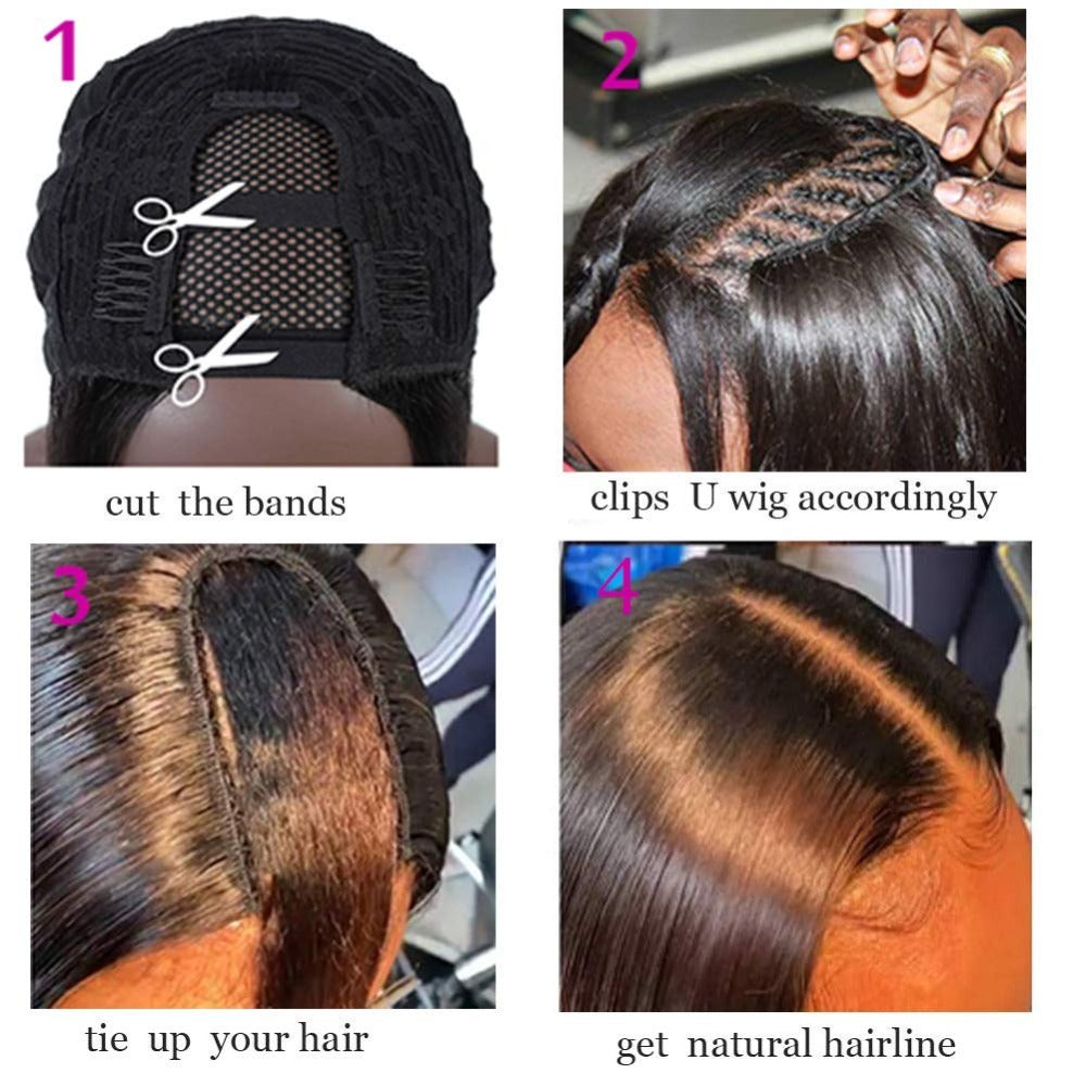 U Shape Leave Out Glueless Wigs Remy Brazilian Hair Straight Wig For Black Women 150% Density - Amanda Hair