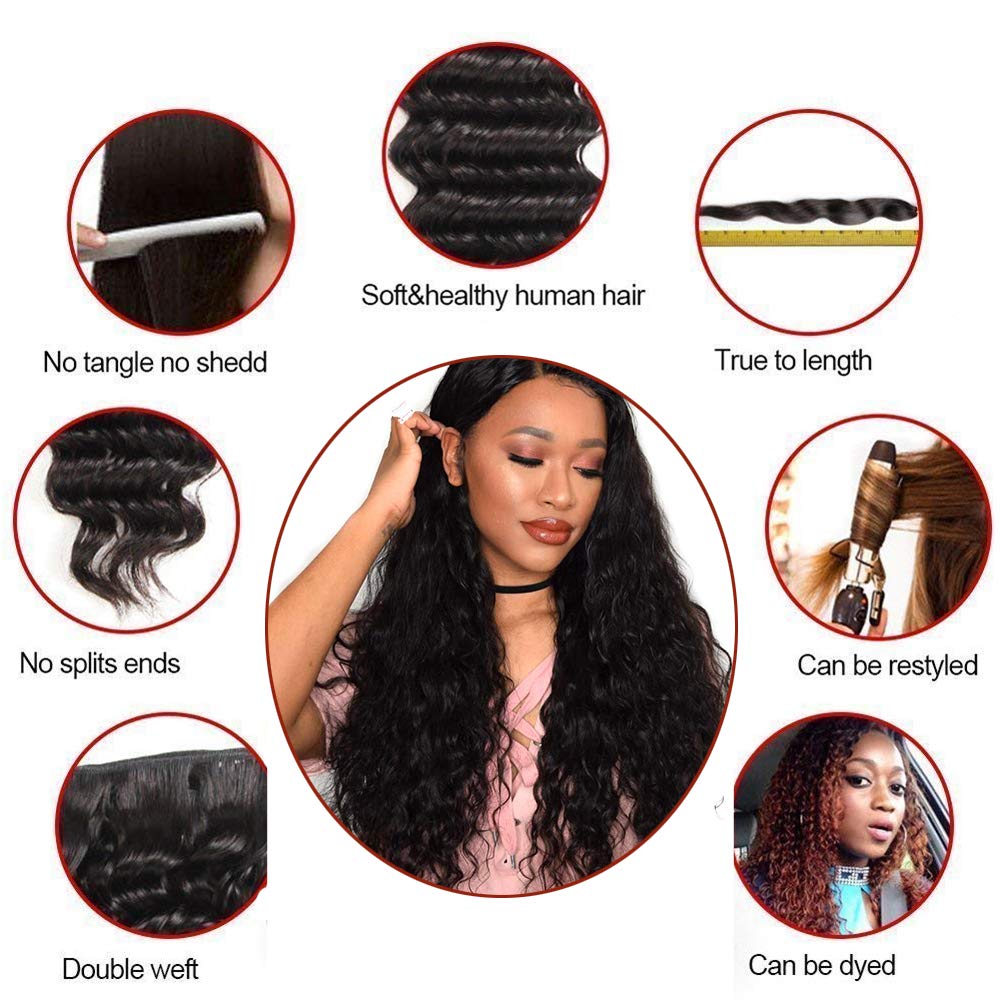Amanda Hair Malaysian Water Wave 3 Bundles With 13*4 Lace Frontal 10A Grade 100% Remi Human Hair Attractive Curly Wave Hair