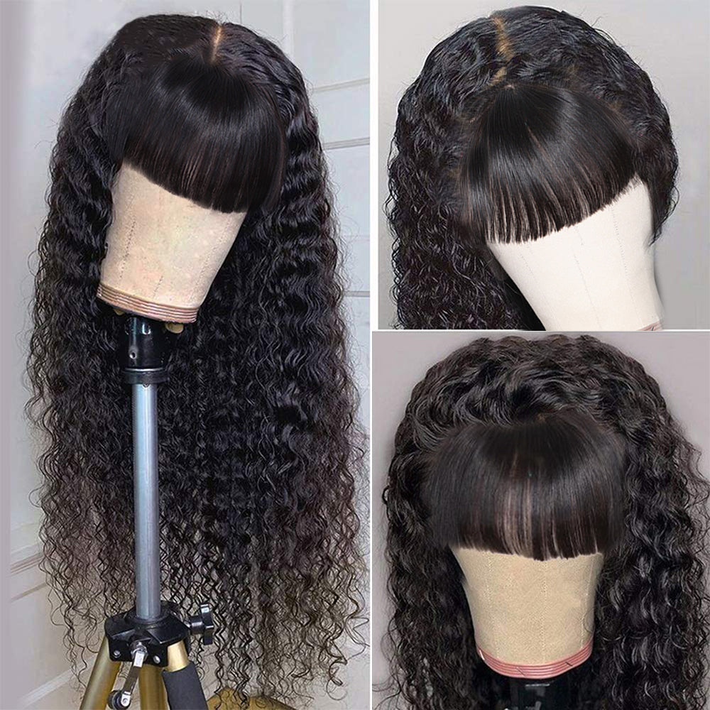 Long Curly Human Hair Wigs With Bangs