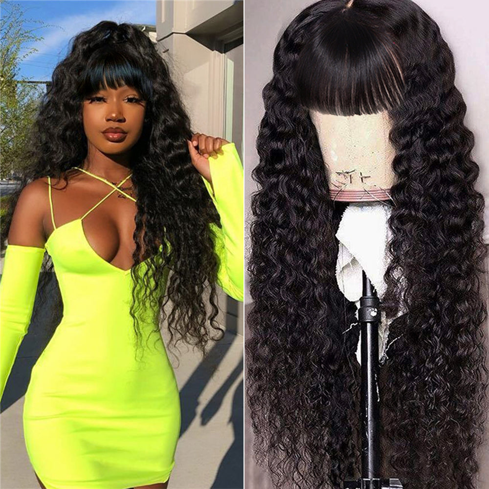 Long Curly Human Hair Wigs With Bangs