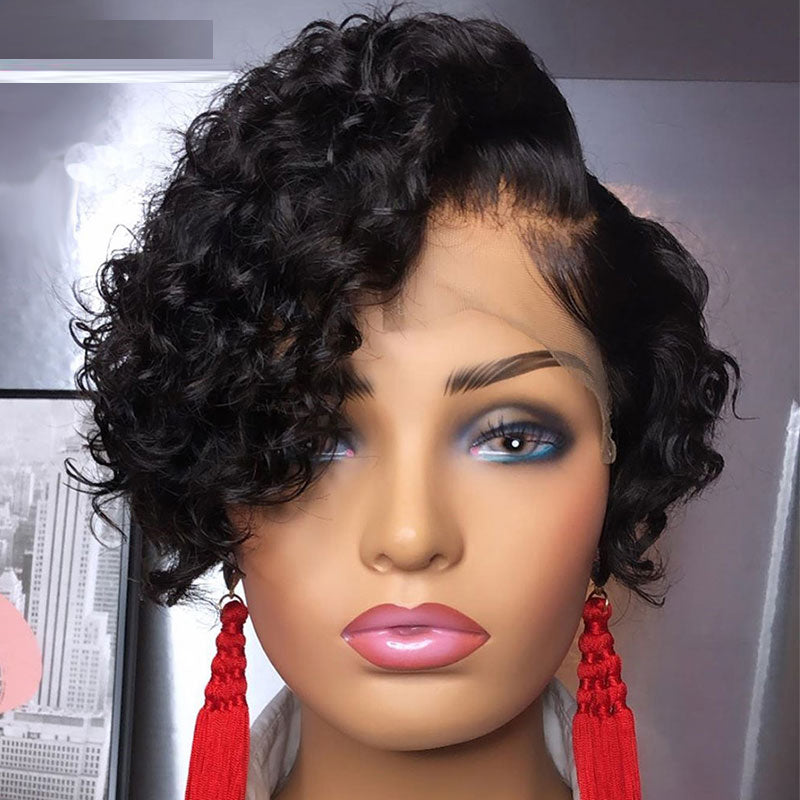 Curly Hair Short Pixie Wigs Side Part Pixie Cut Lace Front Wigs Human Hair-Amanda Hair