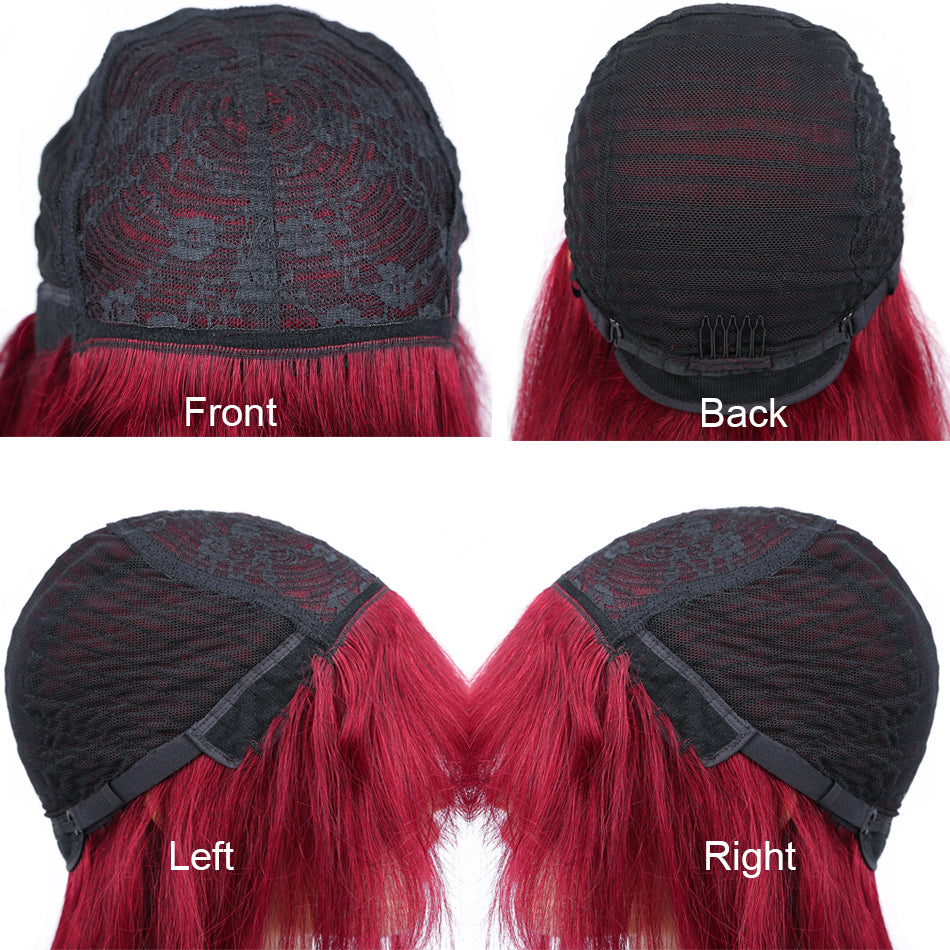 Amanda Glueless Straight Human Hair 99J Burgundy Color Full Machine Made Wigs With Bangs