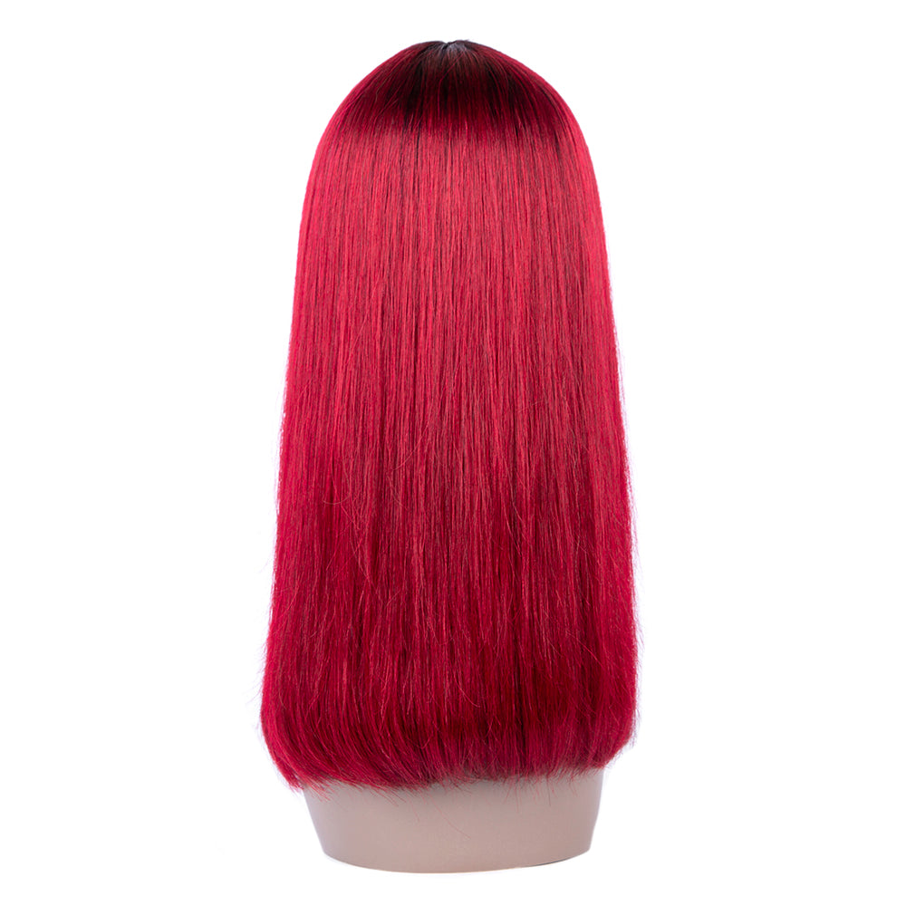 Glueless Straight Hair Burgundy Wig 1b/99j Color Straight Hair No Lace Wigs With Bangs-Amanda Hair