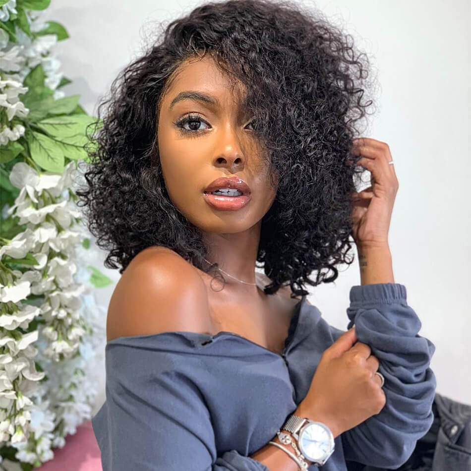 Perruque courte bouclée Bob 13 * 4/4 * 4 Cheveux bouclés brésiliens Bob Perruques-Amanda Hair